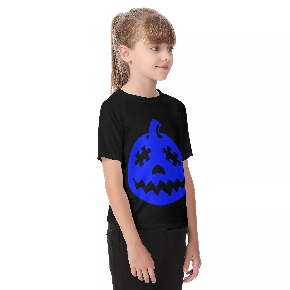Autism Awareness Blue Jack O Lantern Kid's Raglan Sleeve T-shirt - Chloe Lambertin