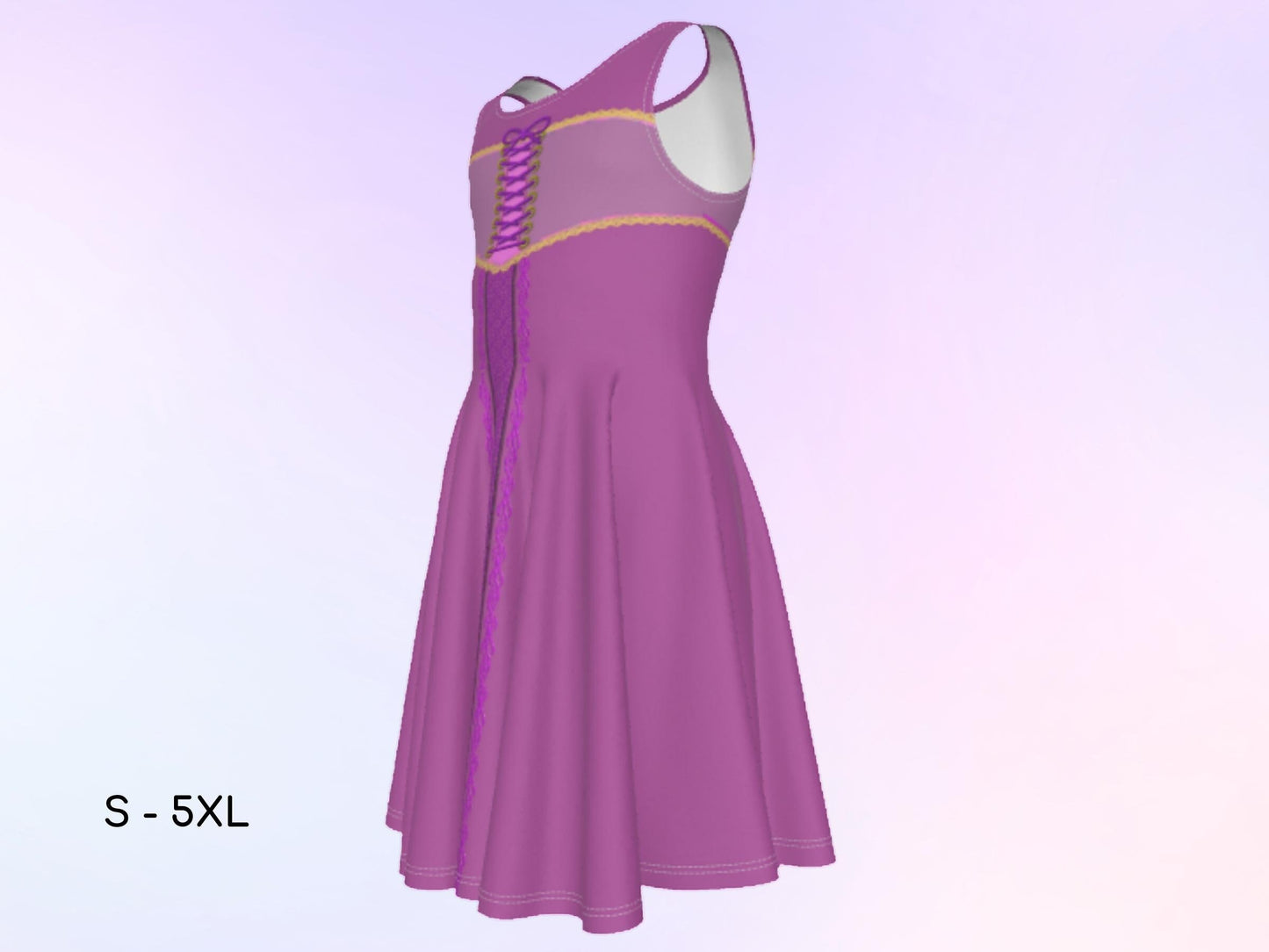 Rapunzel Girls Inspired Sleeveless Skater Dress, Cosplay, Halloween Dress, Gift for Daughter, Kids Halloween Costume