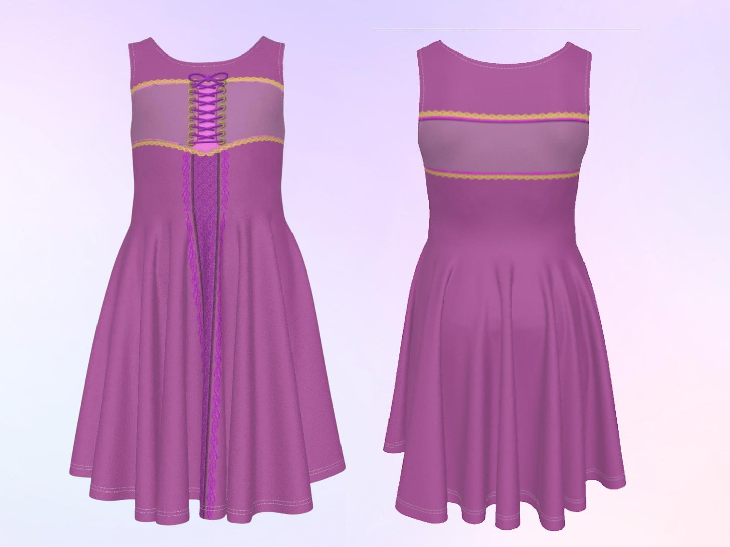 Rapunzel Girls Inspired Sleeveless Skater Dress, Cosplay, Halloween Dress, Gift for Daughter, Kids Halloween Costume