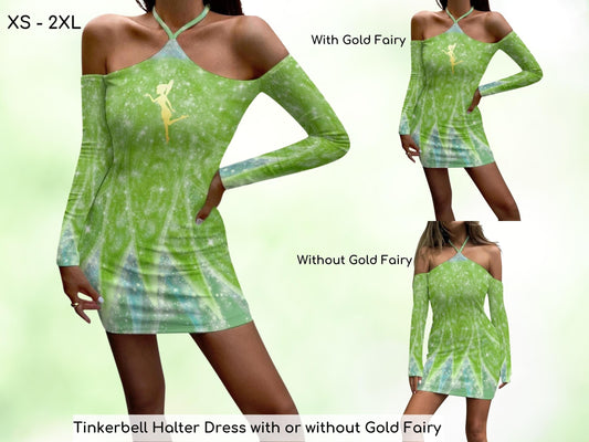 Tinkerbell Halter Dress With or Without Gold Fairy, Fairy Dress, Sexy Dress, Cosplay, Princess, Halloween Dress, Gift for Her