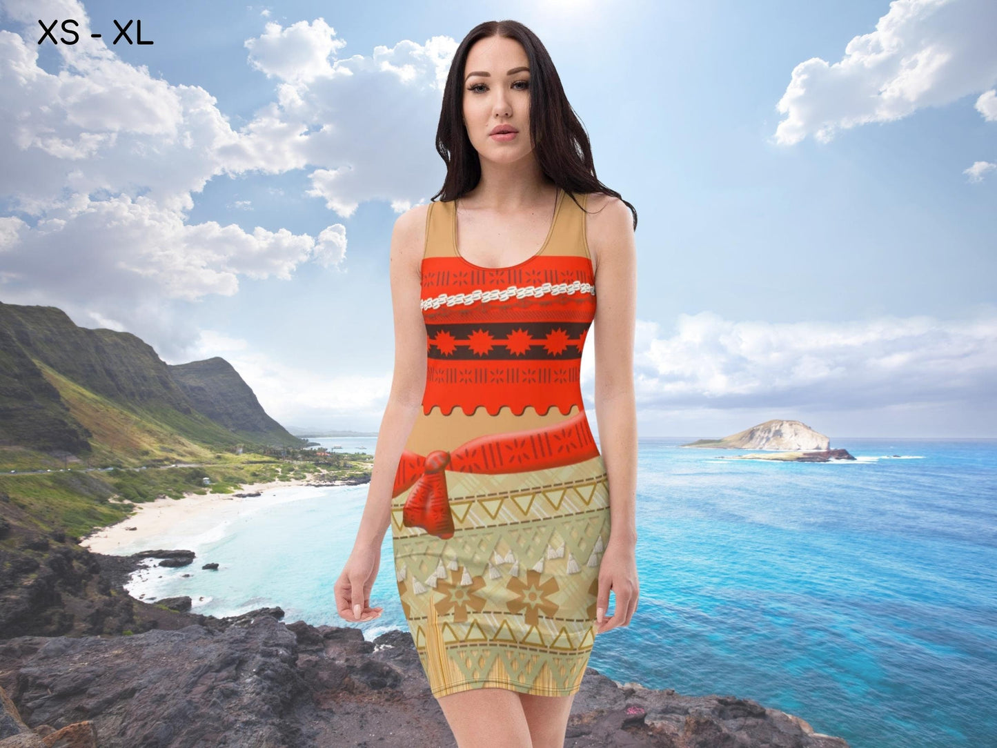 Moana Inspired Bright Red Bodycon, Princess, Cosplay, Halloween Costume, Dapper Days, Gift for Her, Adult Halloween Costume, Hawaii