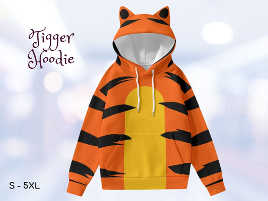 Winnie the Pooh TIGGER Lightweight Hoodie With Ears, Gift for Her, Halloween Costumes, Halloween Hoodie, Halloween Adult Costume, Cosplay