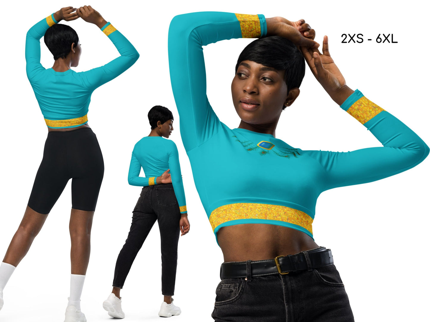 Jasmine Aladdin Inspired Sports Set, Crop Top, Long Sleeve Crop top & Yoga Shorts, Gift for Her, Christmas Gift, Cosplay, Halloween, Bound