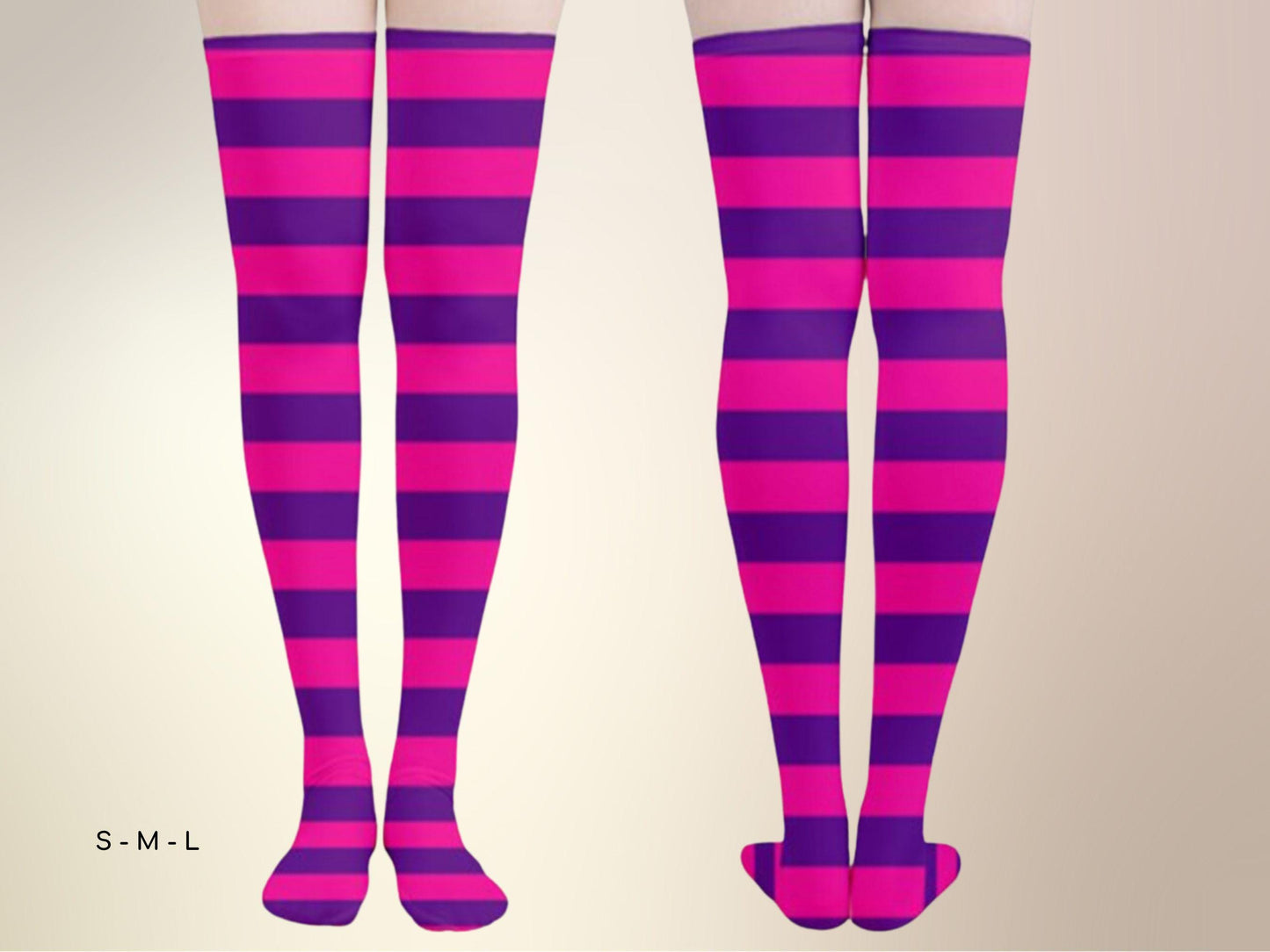 a pair of pink and purple striped stockings