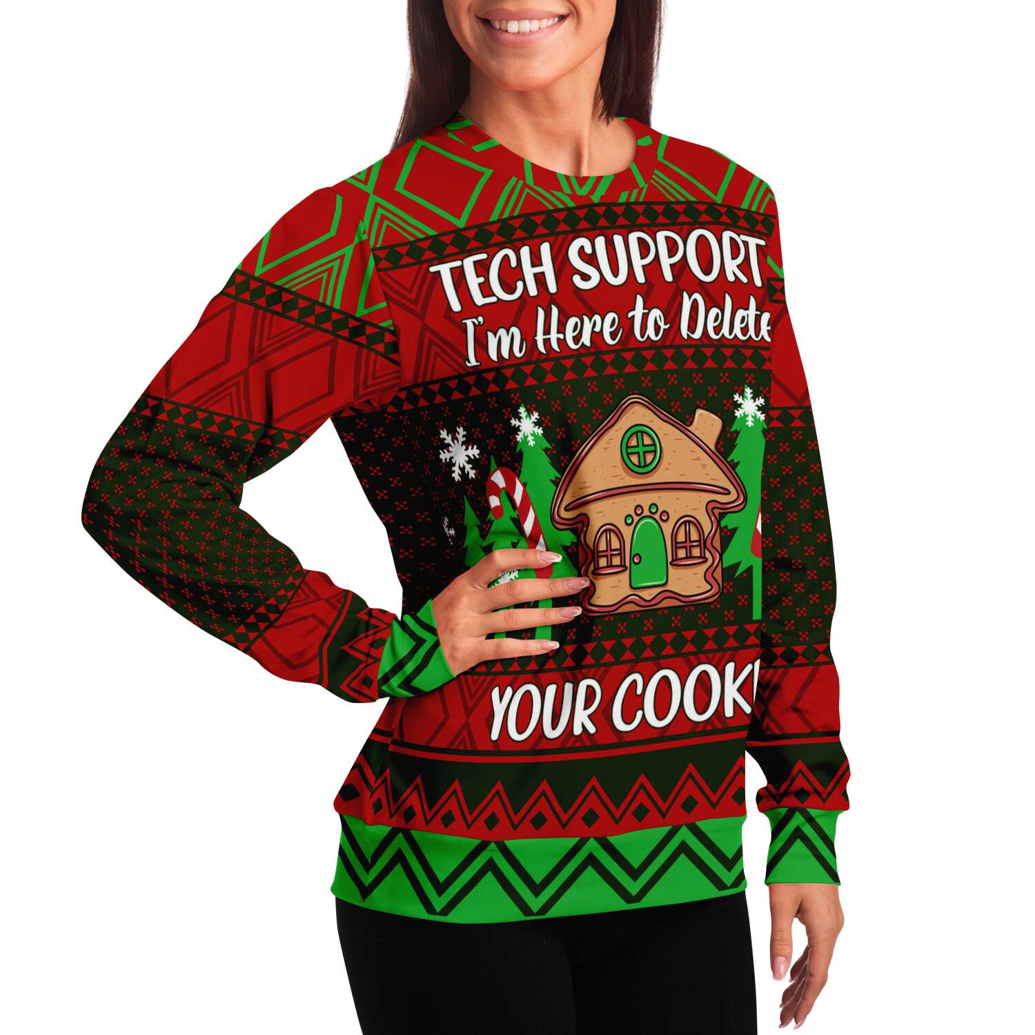 Ugly Christmas Sweater. Tech Support I'm Here to Delete Your Cookies - Chloe Lambertin
