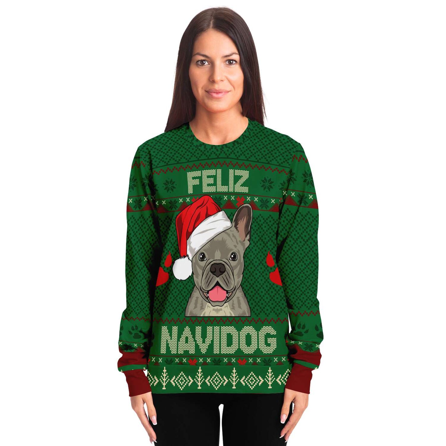 Ugly Christmas Sweater Feliz Navidog French Bull Dog - Chloe Lambertin