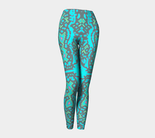 Bold Printed Leggings, Turquoise and Silver Leggings,  Fitness, Activewear, Women Workout Sportswear, Athletic, Apparel Gym, Yoga Leggings