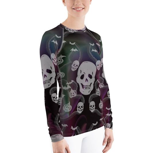 Scary Skulls Women's Rash Guard , Happy Halloween, Skulls, Gift, Birthday, Birthday Present, Halloween Party, Halloween Fun, Goth, Gothic