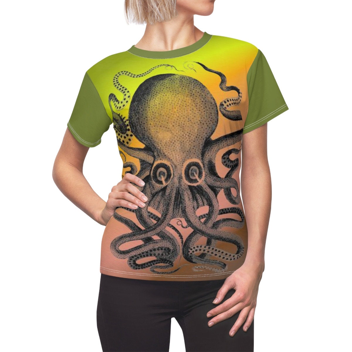 Beautiful Gift / Octopus / Women's / Tee T-Shirt Shirt / Woodcut / Classic / Valentine's gift / Pretty / Vintage / Art / New / Sexy - Chloe Lambertin