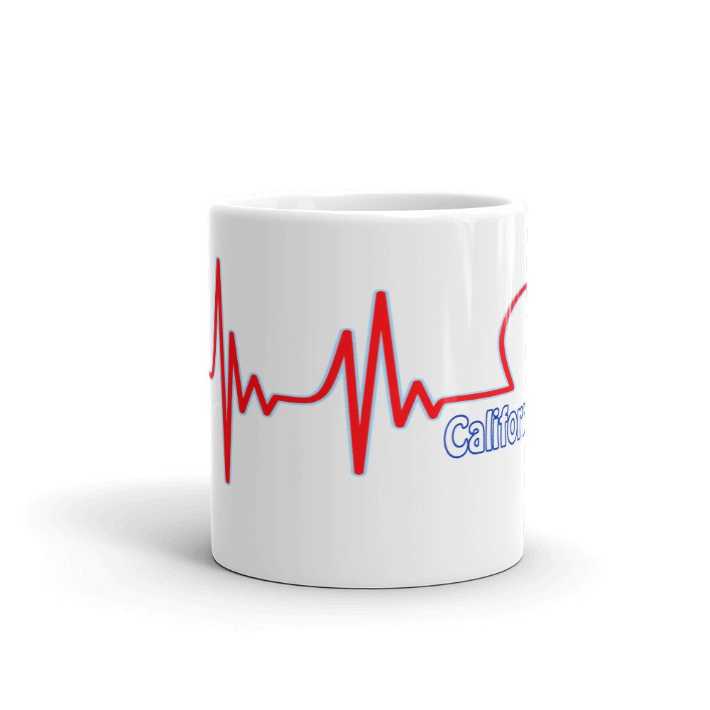 California Heart Mug, Lifeline, EKG, State, Pride, State Mug, California Mug, Gift, Gift for Him, Gift for Her, California State Mug