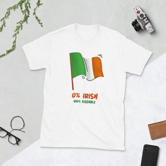 0 Irish, 100 Kissable Short-Sleeve Unisex T-Shirt, Funny Irish Shirt, Gift for Her, Gift for Him, Shamrock, St Pats, St Patricks Day