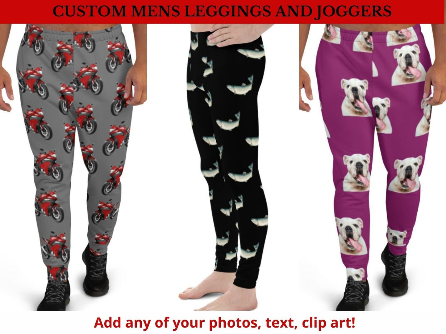 Personalized Leggings for Men, Custom Leggings with Your Own Photos of People, Dogs, Cats, Toys, Personalized Gift