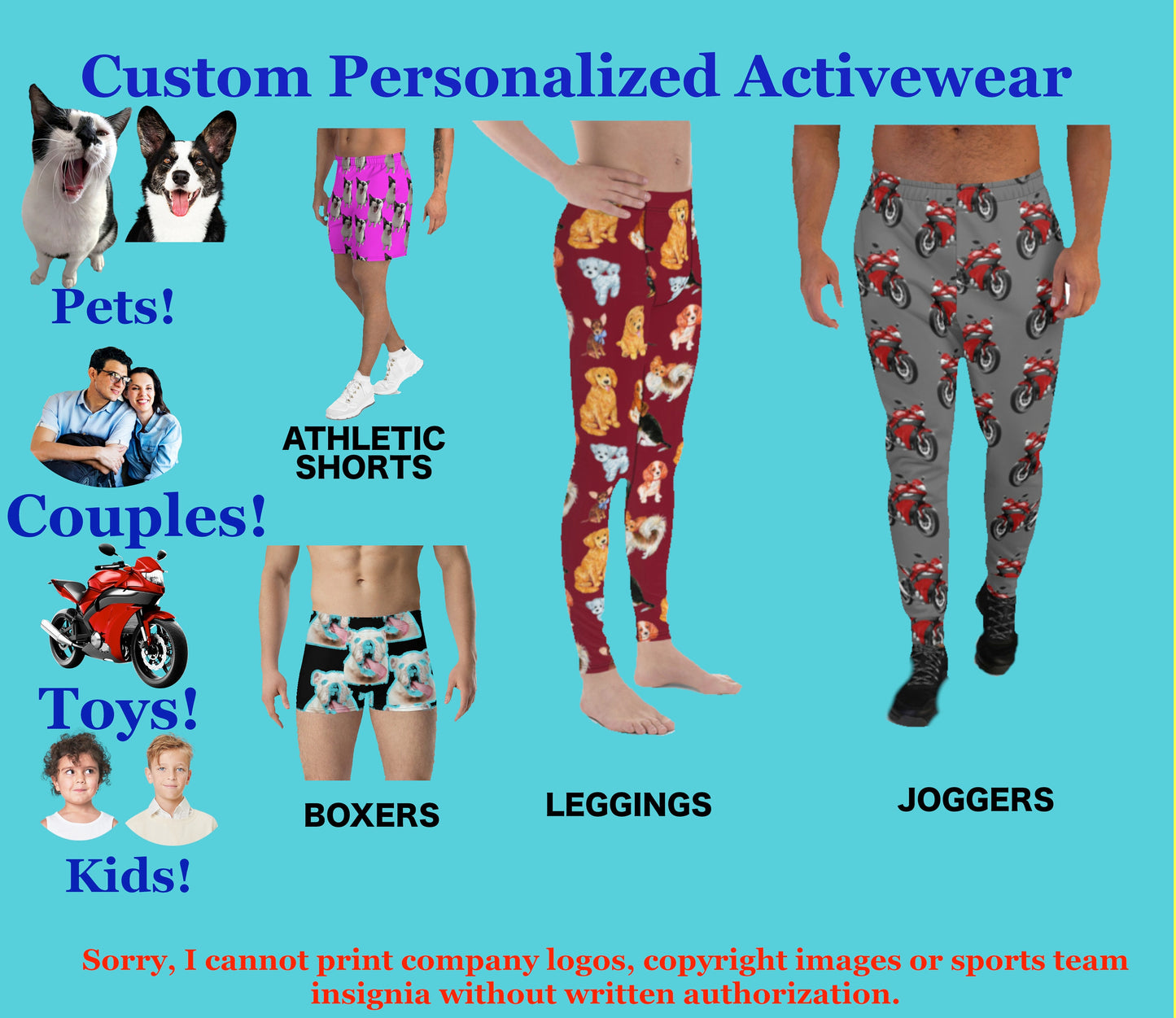 Personalized Leggings for Men, Custom Leggings with Your Own Photos of People, Dogs, Cats, Toys, Personalized Gift