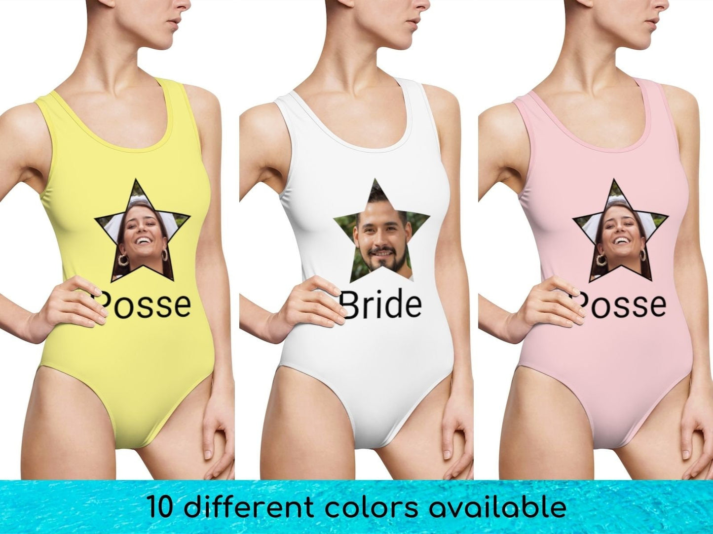 Personalized Bachelorette Party Bride Squad Stars Swimsuit Women Photo Face Bride Swimwear Fiance Pool Beach Bathing Gift Swim  Party Outfit