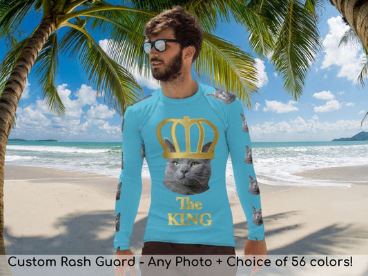 Custom Man Rash Guards with Cat- Dog, Pets, Crown Photo, Athletic Workout, Activewear, Personalized Gift for Men - Boyfriend, Birthday Party