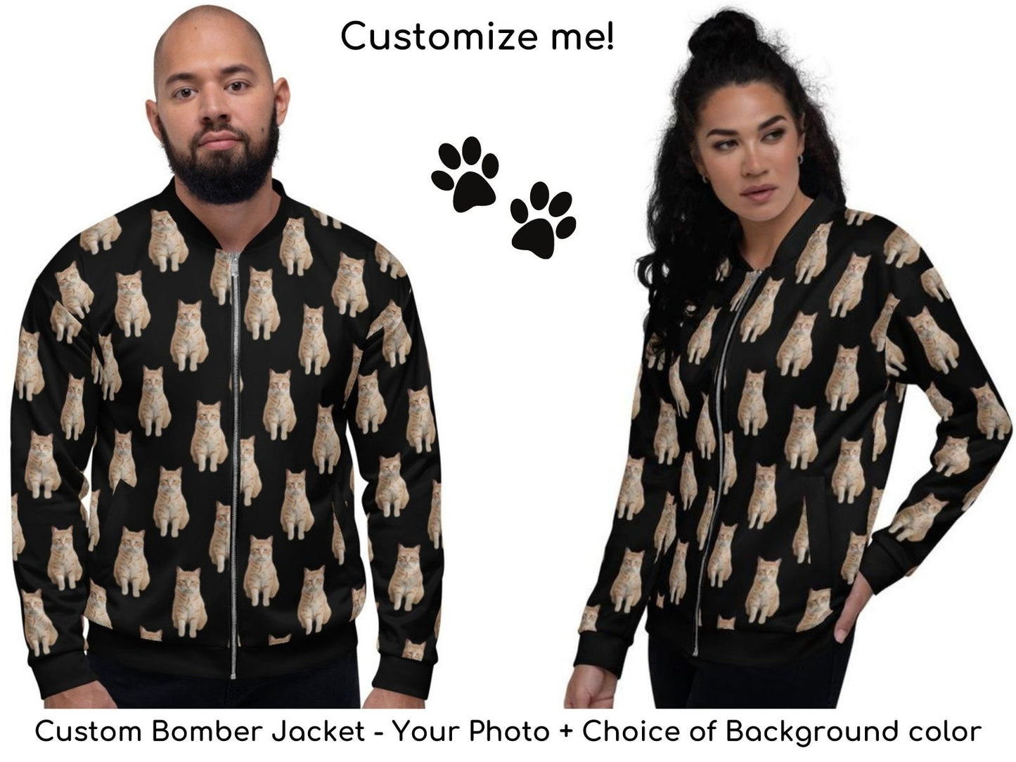 Custom Unisex Photo Bomber Jacket Personalized Comfortable Fleece Zipper Top with Pockets Cool Pet Dog and Cat Christmas Birthday Gift Idea