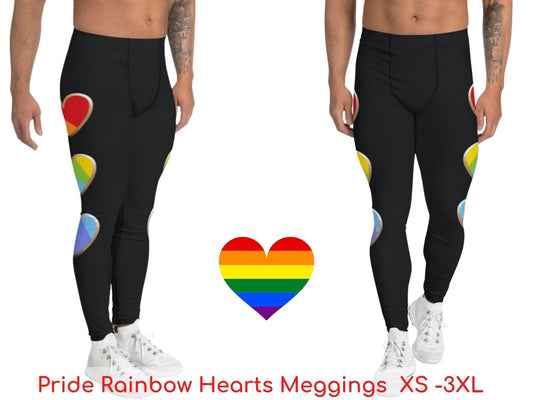 Pride Heart Meggings for Men Activewear Leggings LGBT Gay Pride Parade Sports Workout Outfit Colorful Fun Spandex Pants Boyfriend Birthday