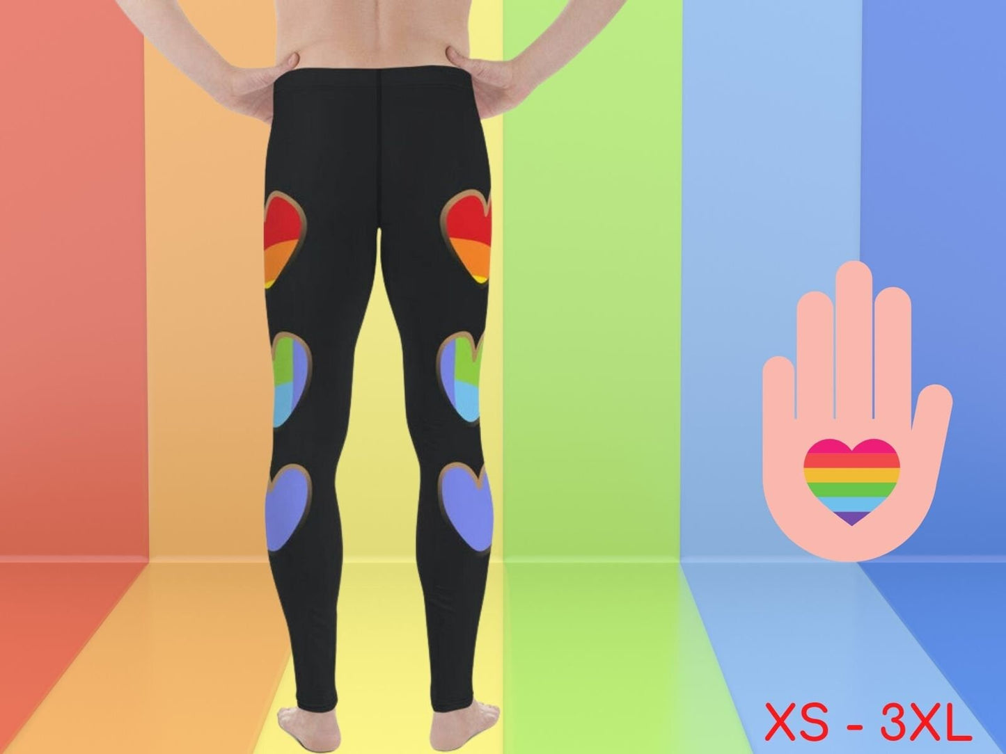 Pride Heart Meggings for Men Activewear Leggings LGBT Gay Pride Parade Sports Workout Outfit Colorful Fun Spandex Pants Boyfriend Birthday