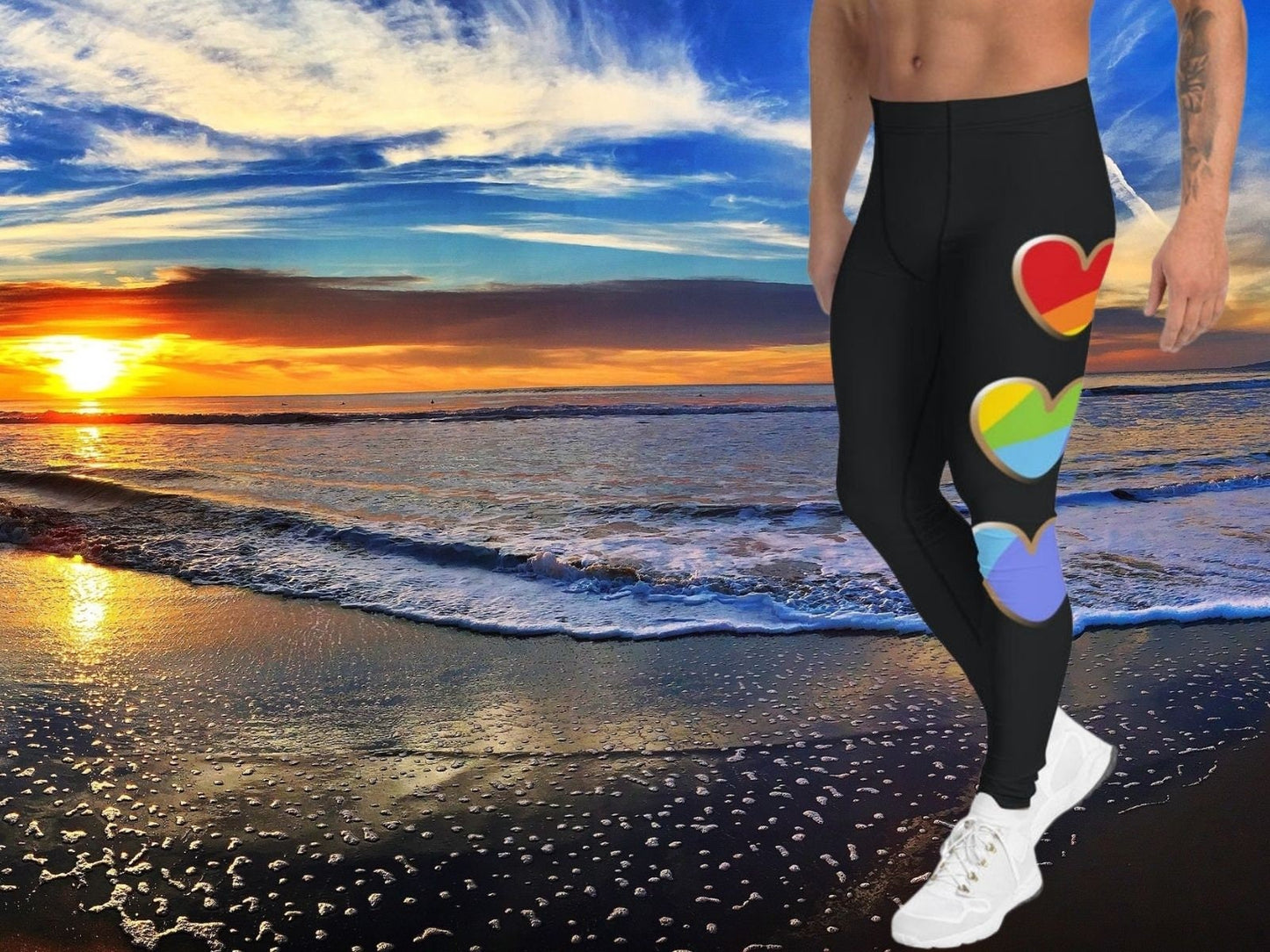 Pride Heart Meggings for Men Activewear Leggings LGBT Gay Pride Parade Sports Workout Outfit Colorful Fun Spandex Pants Boyfriend Birthday