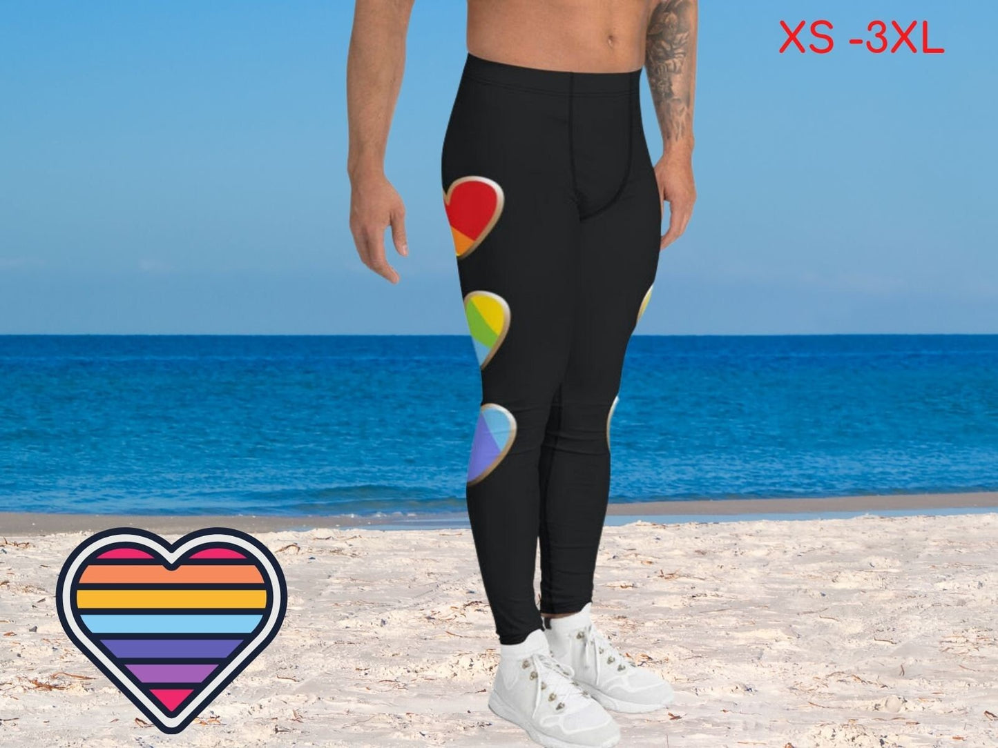 Pride Heart Meggings for Men Activewear Leggings LGBT Gay Pride Parade Sports Workout Outfit Colorful Fun Spandex Pants Boyfriend Birthday