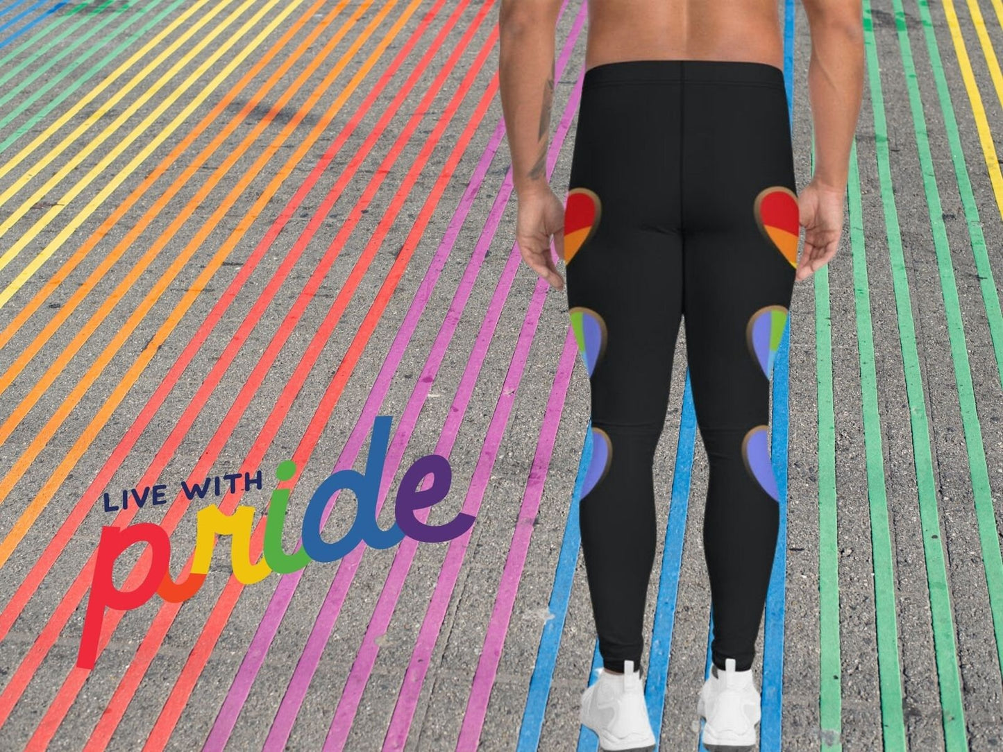 Pride Heart Meggings for Men Activewear Leggings LGBT Gay Pride Parade Sports Workout Outfit Colorful Fun Spandex Pants Boyfriend Birthday