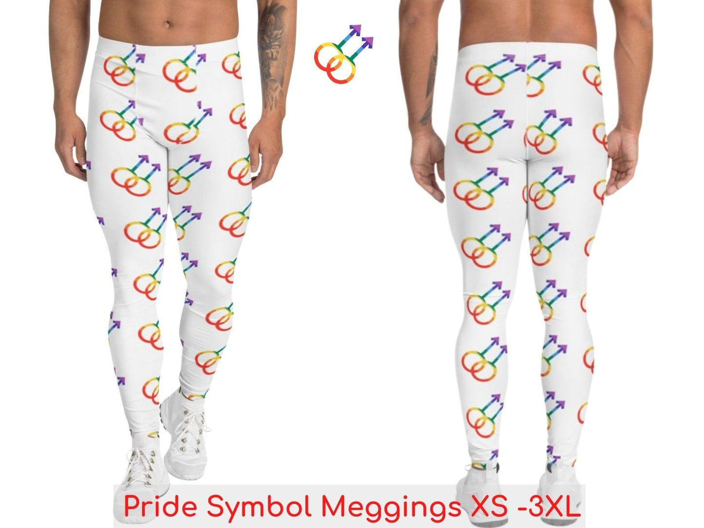Pride Symbol Meggings for Men Activewear Leggings LGBT Gay Pride Parade Sports Workout Outfit Colorful Fun Spandex Pants Boyfriend Gift