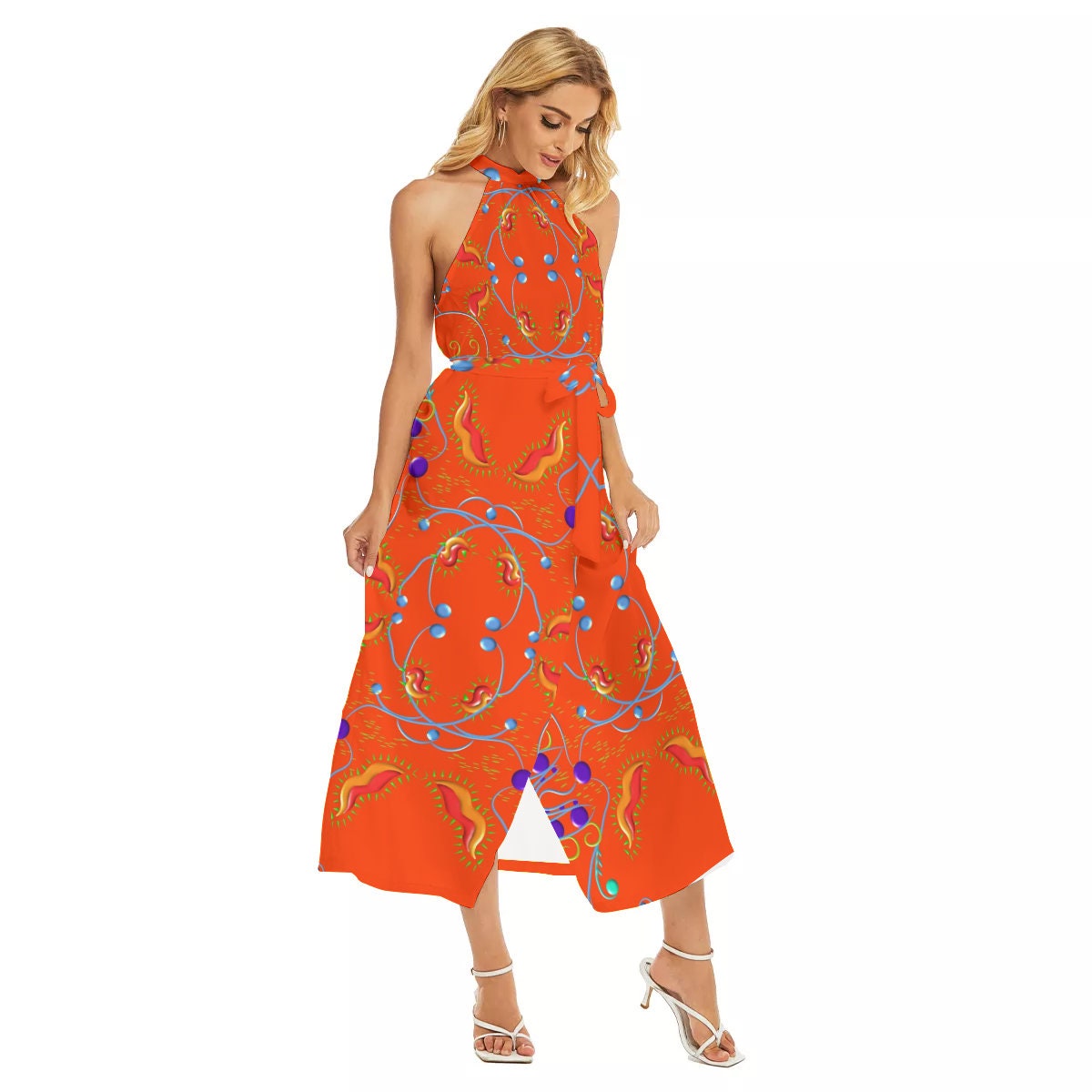 Orange Festival and Summer Women's Wrap  Halter Dress