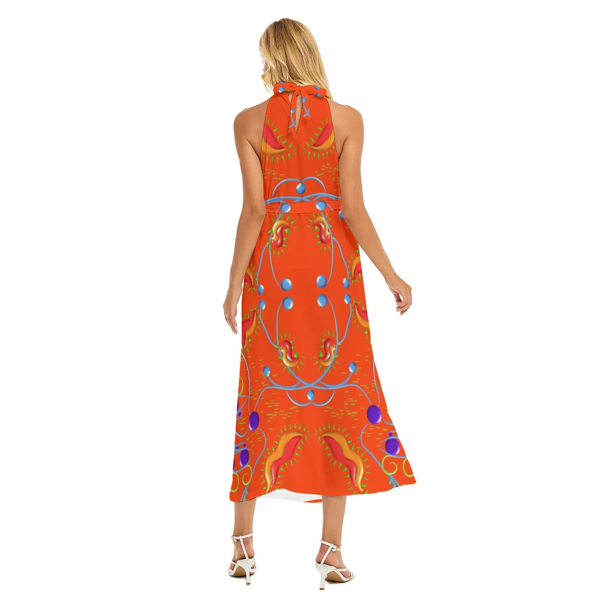 Orange Festival and Summer Women's Wrap  Halter Dress