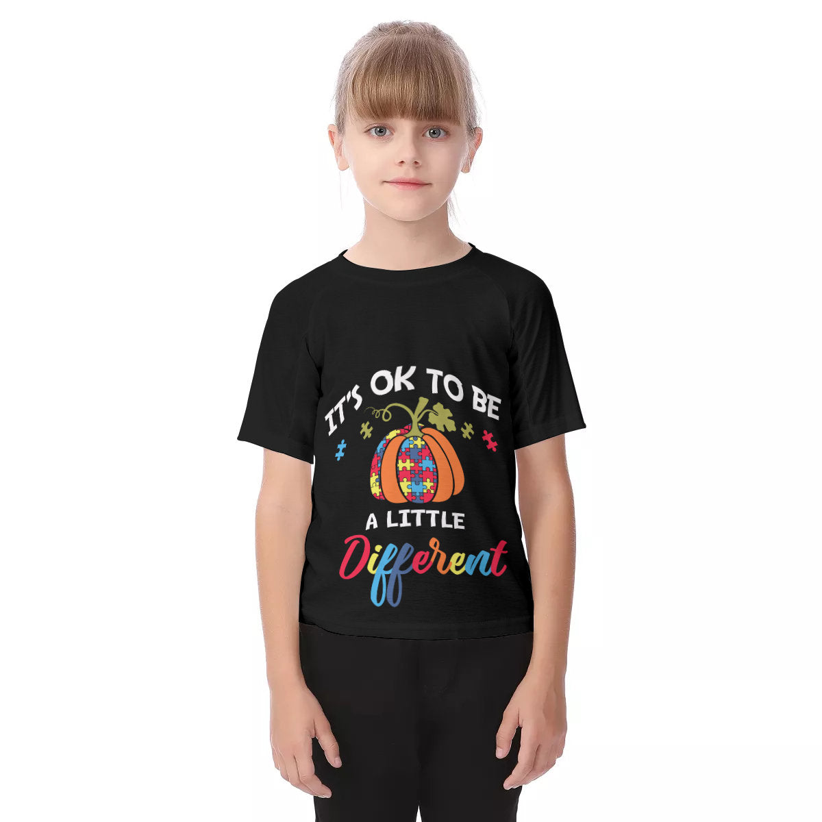 Puzzle Pieces Autism Awareness  Kid's Raglan Sleeve T-shirt - Chloe Lambertin