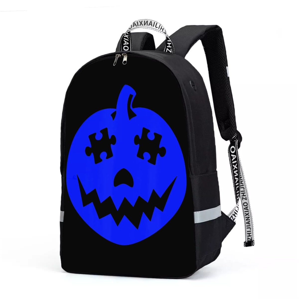 Autism Awareness Blue Jack O Lantern Backpack With Reflective Bar - Chloe Lambertin