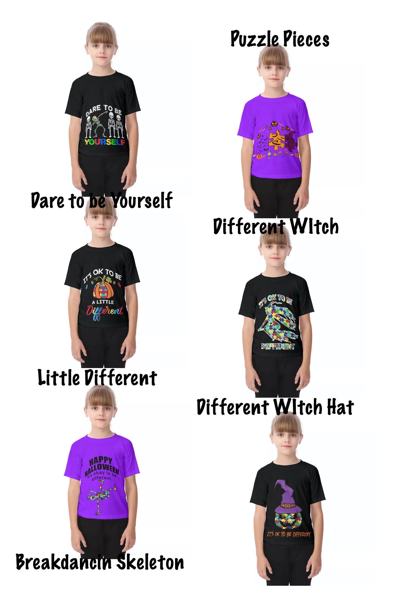 Different Witch Hat Autism Awareness Kid's Raglan Sleeve T-shirt - Chloe Lambertin
