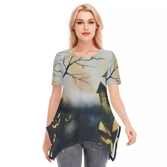 Halloween Pumpkin Patch Women's O-neck Short Sleeve T-shirt | Cotton - Chloe Lambertin