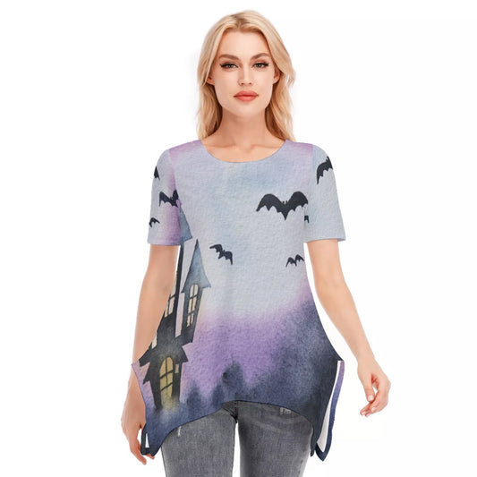 Halloween Bat Moon O-neck Short Sleeve T-shirt | Cotton - Chloe Lambertin