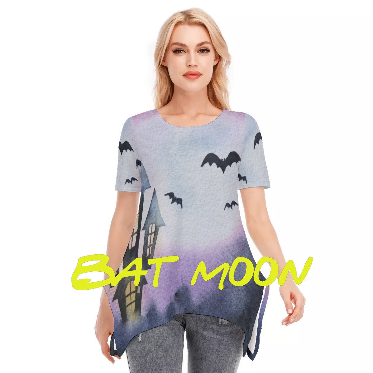 Halloween Haunted House Women's O-neck Short Sleeve T-shirt | Cotton - Chloe Lambertin