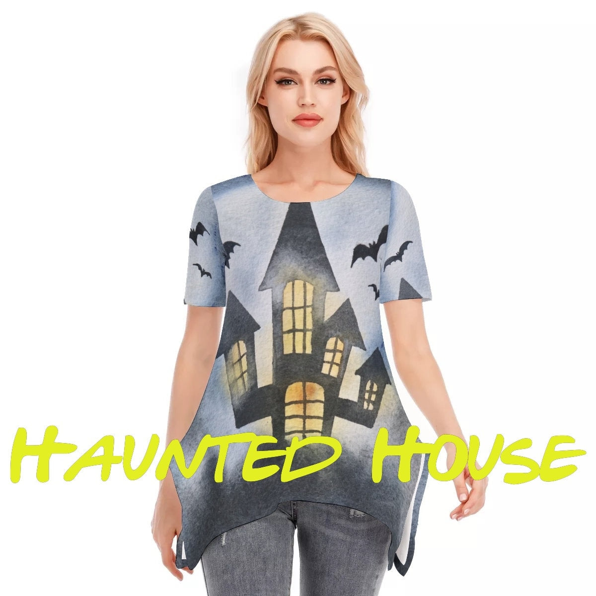 Halloween Spooky Cemetery Women's O-neck Short Sleeve T-shirt | Cotton - Chloe Lambertin