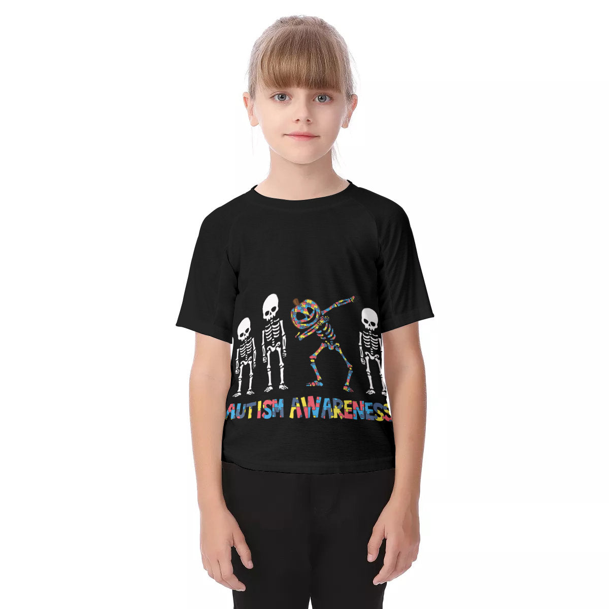 Autism Awareness Blue Jack O Lantern Kid's Raglan Sleeve T-shirt - Chloe Lambertin