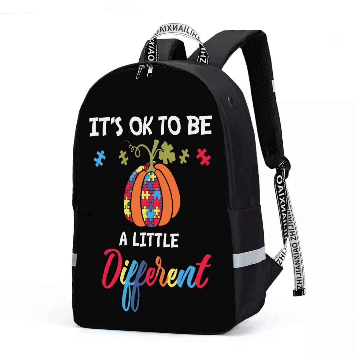 Puzzle Pieces Autism Awareness Backpack With Reflective Bar - Chloe Lambertin