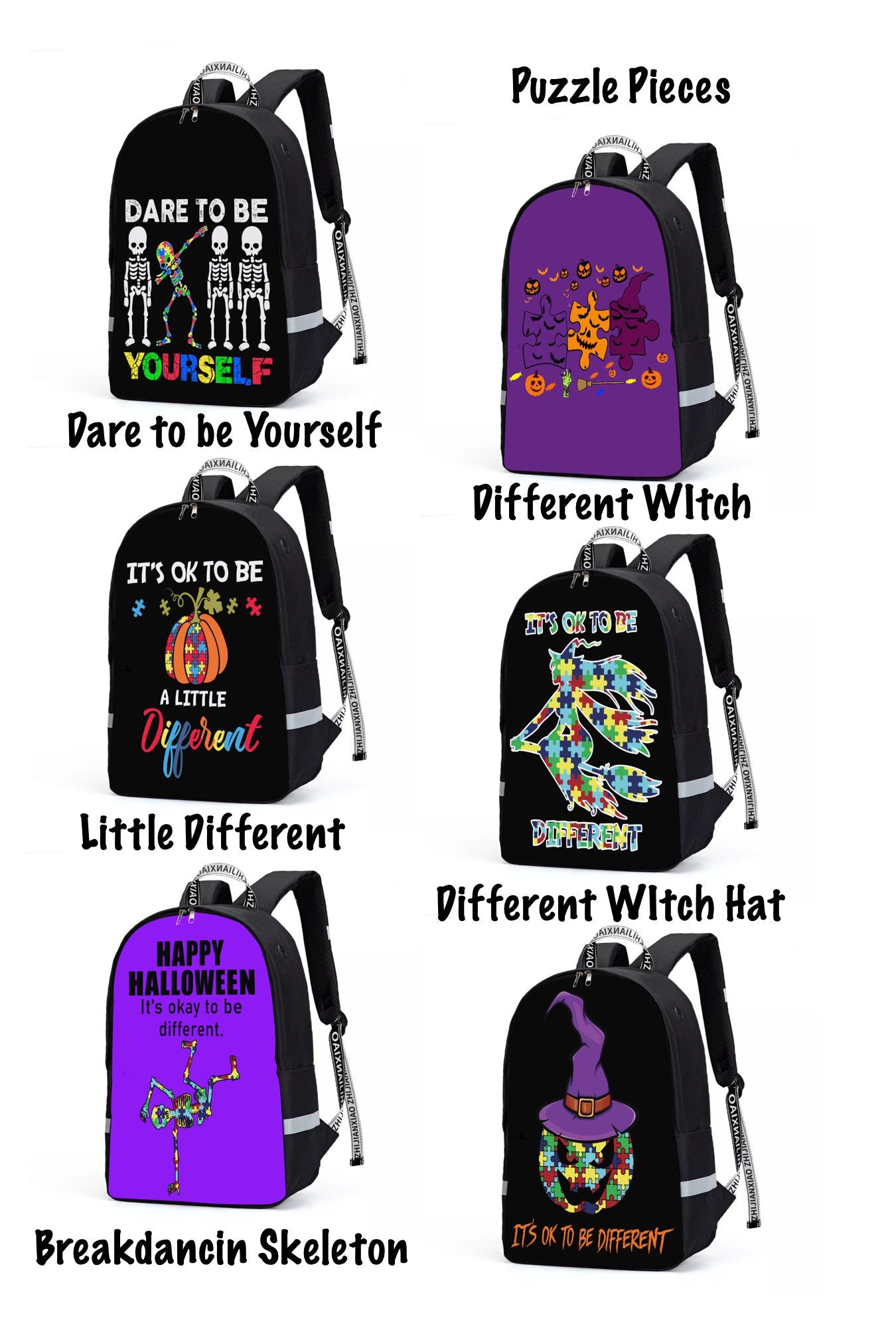 Different Witch Autism Awareness Backpack With Reflective Bar - Chloe Lambertin