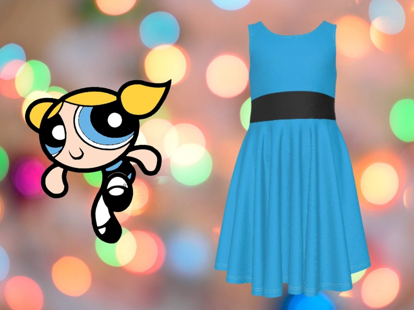 Powerpuff Girls Cosplay Skater Dress for Kids, Halloween Costume, Ppg Superhero, Birthday Gift, Hero Girl Fan Art 90's Cartoon Blossom - Chloe Lambertin