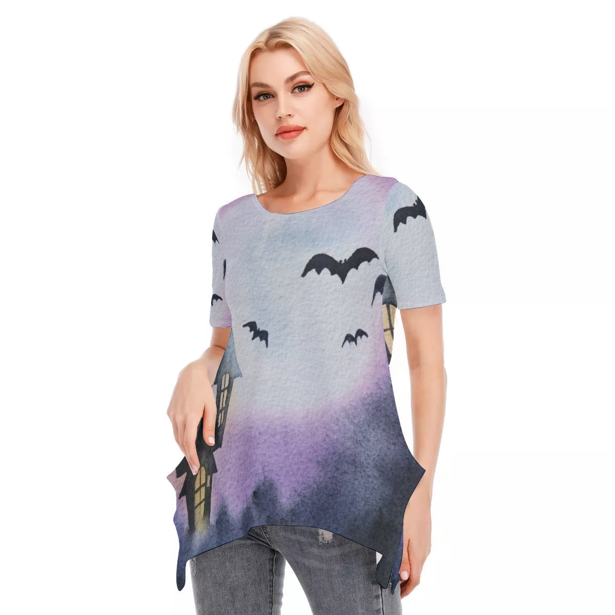 Halloween Bat Moon O-neck Short Sleeve T-shirt | Cotton - Chloe Lambertin