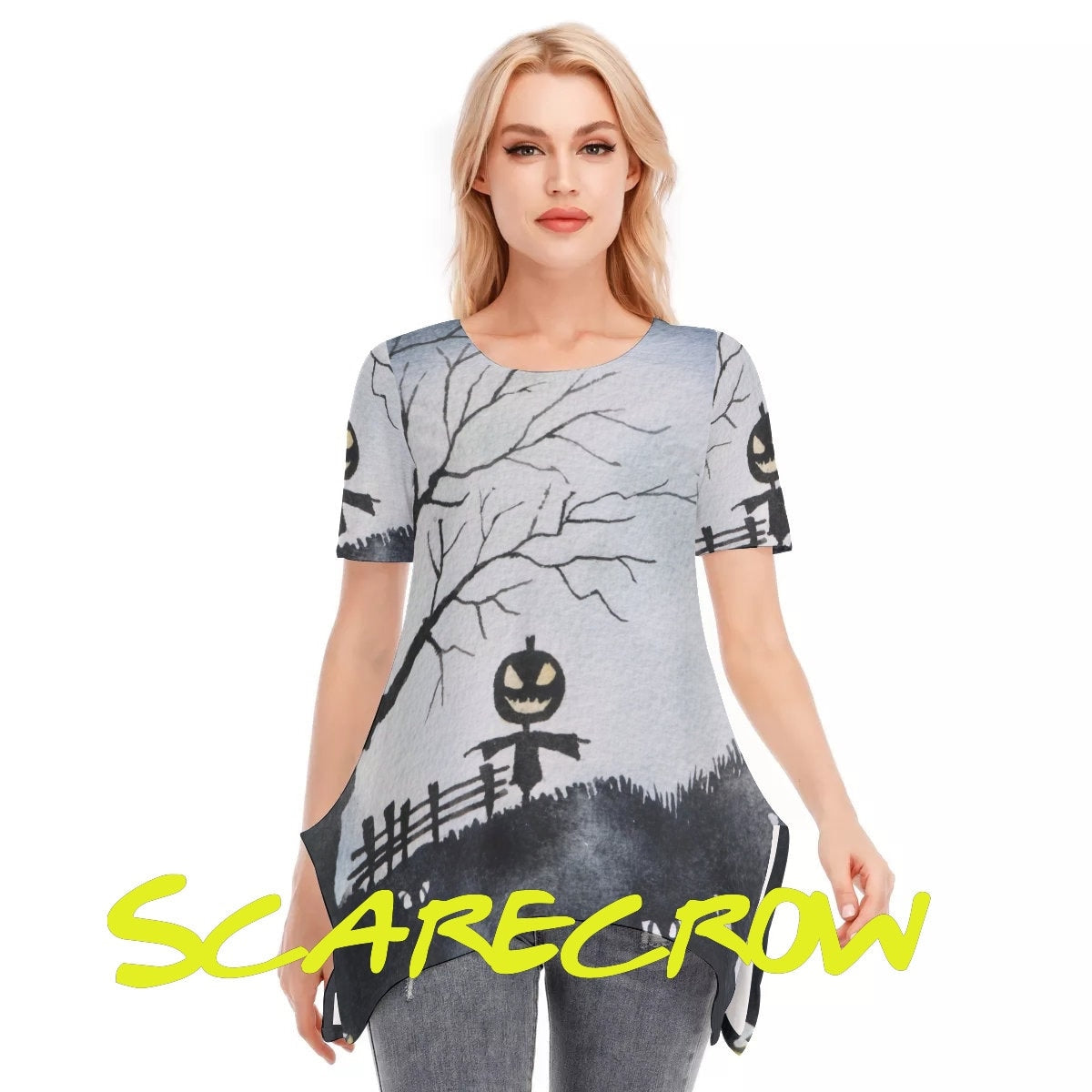 Halloween Haunted House Women's O-neck Short Sleeve T-shirt | Cotton - Chloe Lambertin