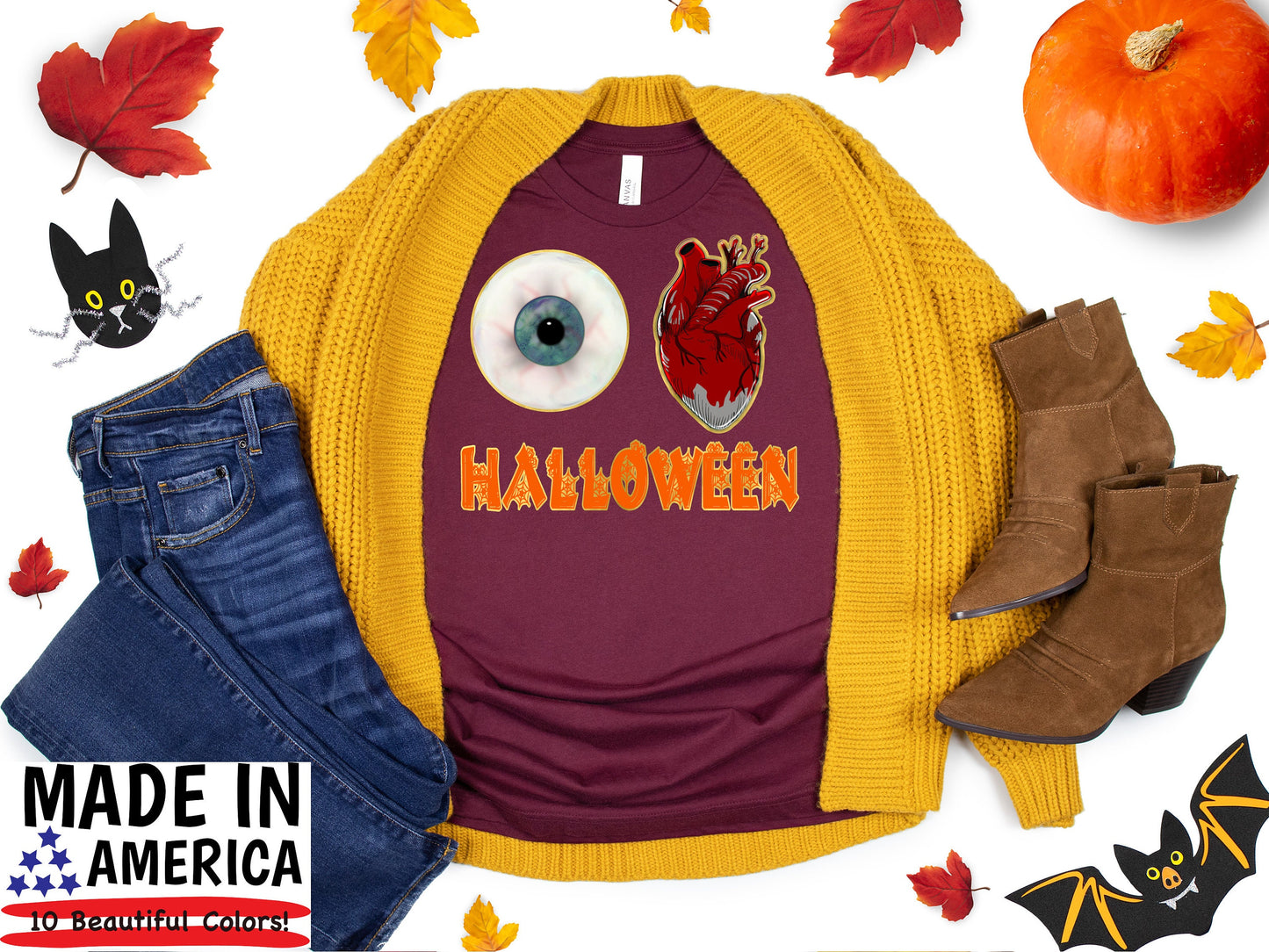 Halloween Skull & Heart T-Shirt, Halloween Shirt, Halloween Costumes, Halloween Tees, Scary Skull, Graphic Heart - Chloe Lambertin