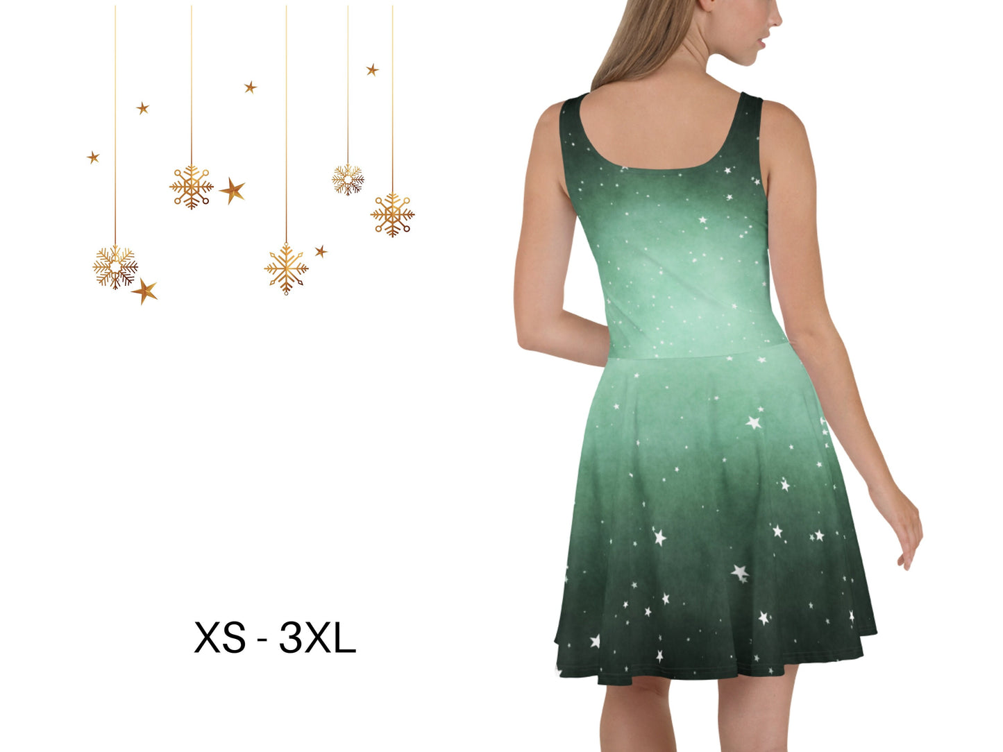 Christmas Star Skater Dress, Christmas Spirit, Christmas Gift, Christmas Present, Sizes: XS - 3XL