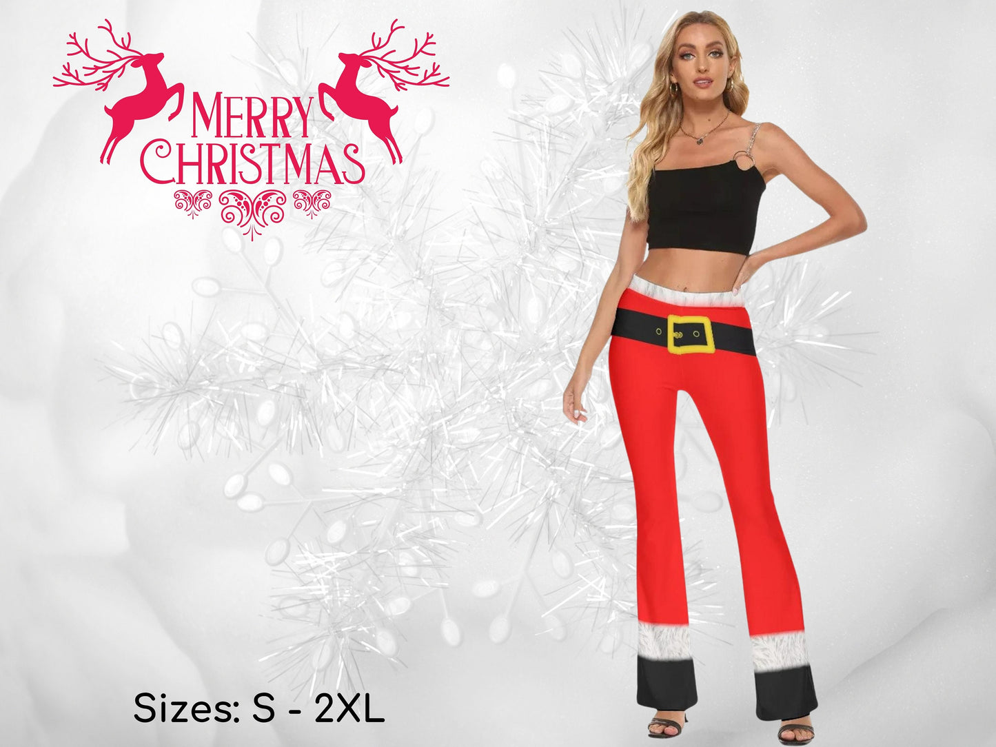 Santa Claus Costume Pants, Christmas Women's Skinny Flare Pants, Cosplay, Costume, Holiday Pants - Chloe Lambertin