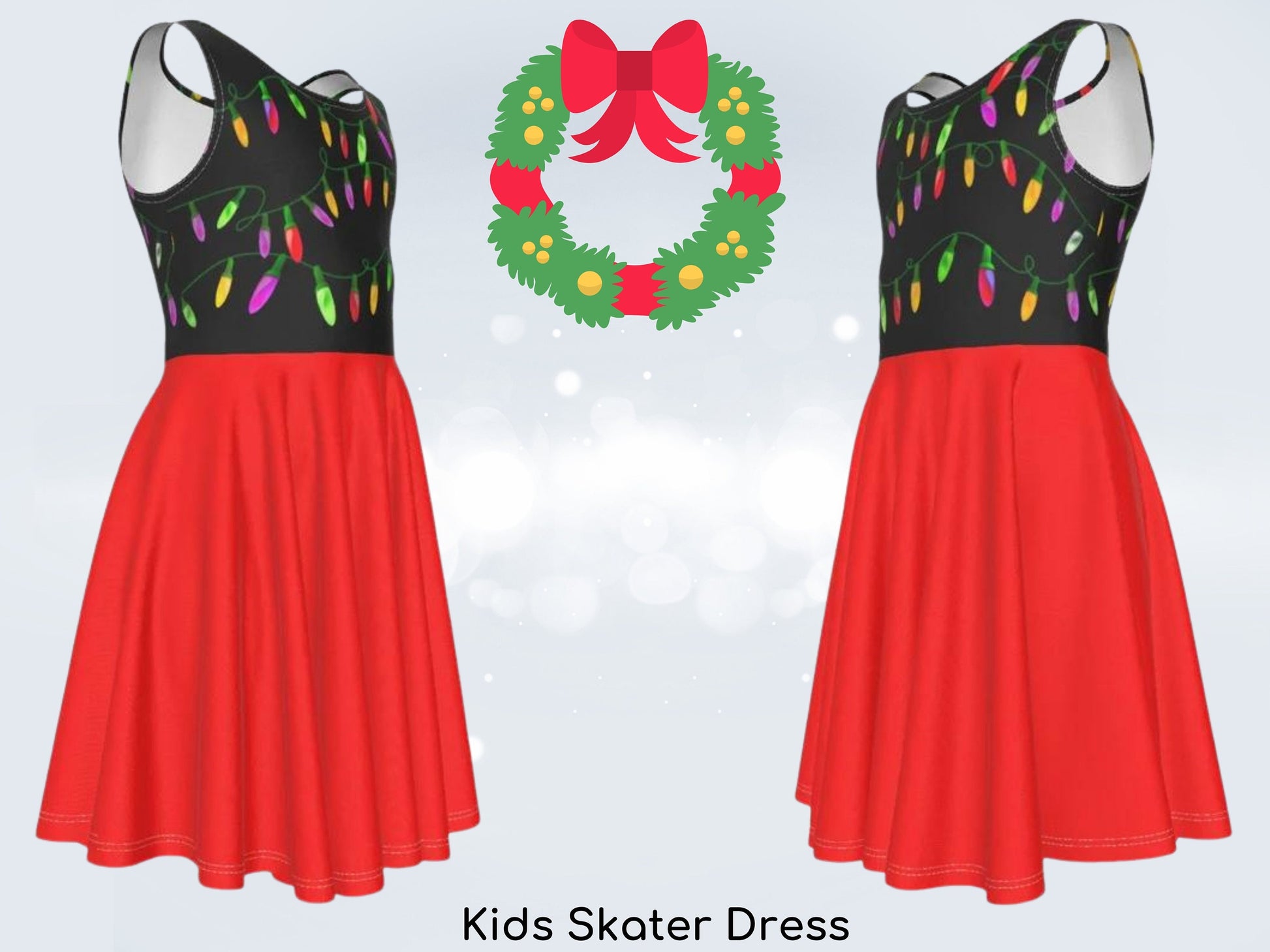 Christmas Dress Skater Style for Adults & Kids in Red and Green, Christmas Lights, Christmas Party, Christmas Present, Birthday Gift, - Chloe Lambertin