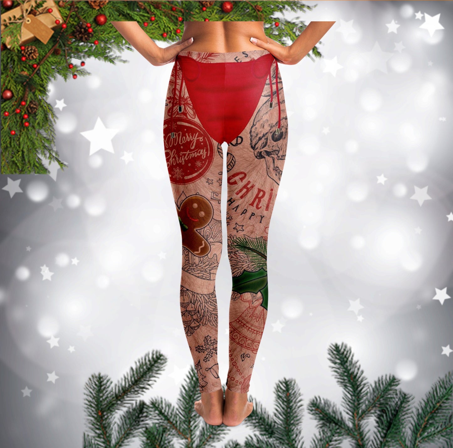 Sexy Santa Tattoo Panty Leggings, Christmas Fun