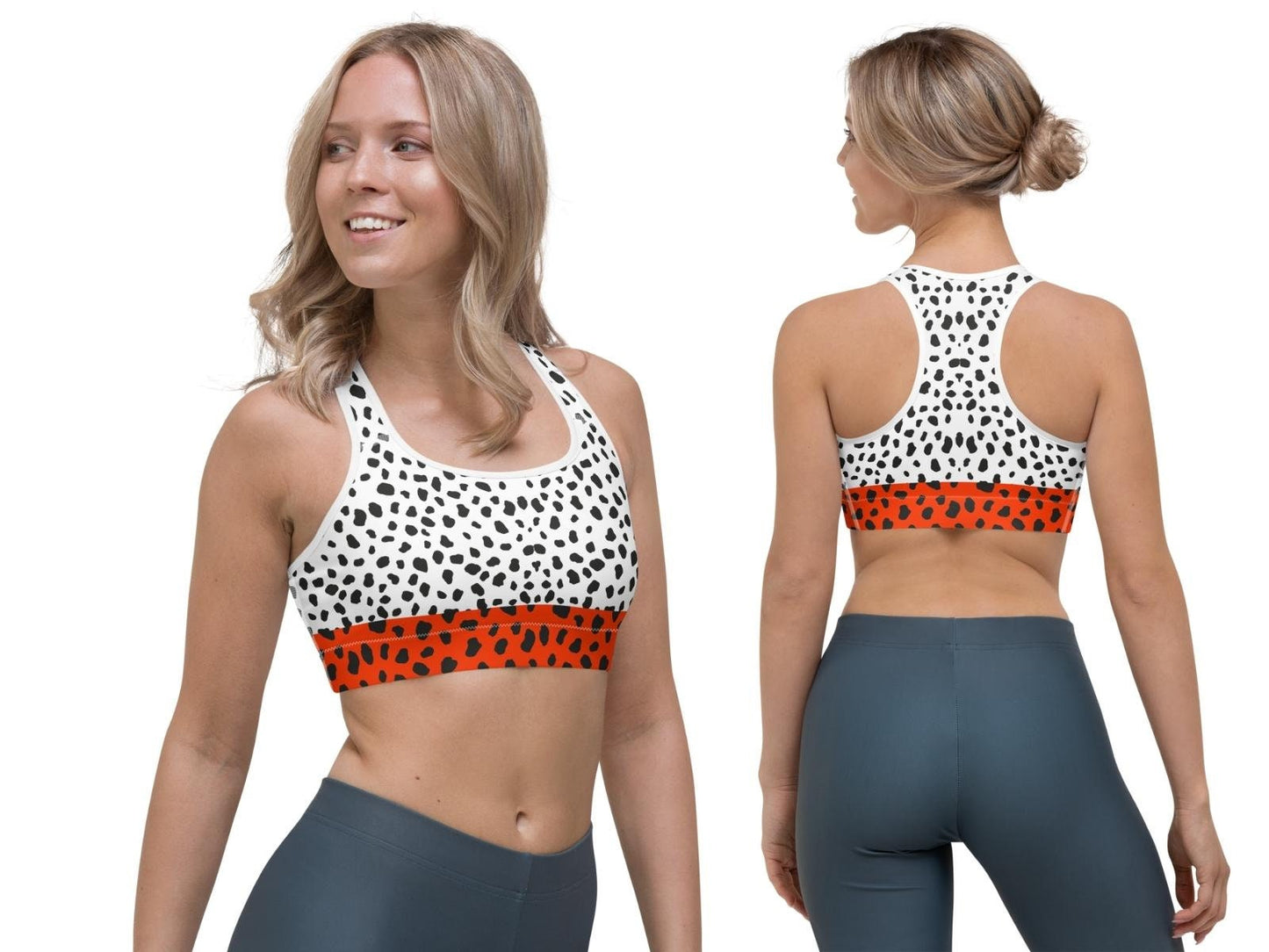 Cruel lady Inspired Sports Bra and Yoga Shorts, Dalmatians,