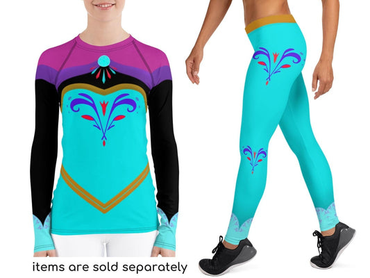 Frozen Elsa Inspired Women's Leggings & Rash Guard, Elsa, Half Marathon, Adult Halloween Costume, Cosplay Outfit, Gift for Her