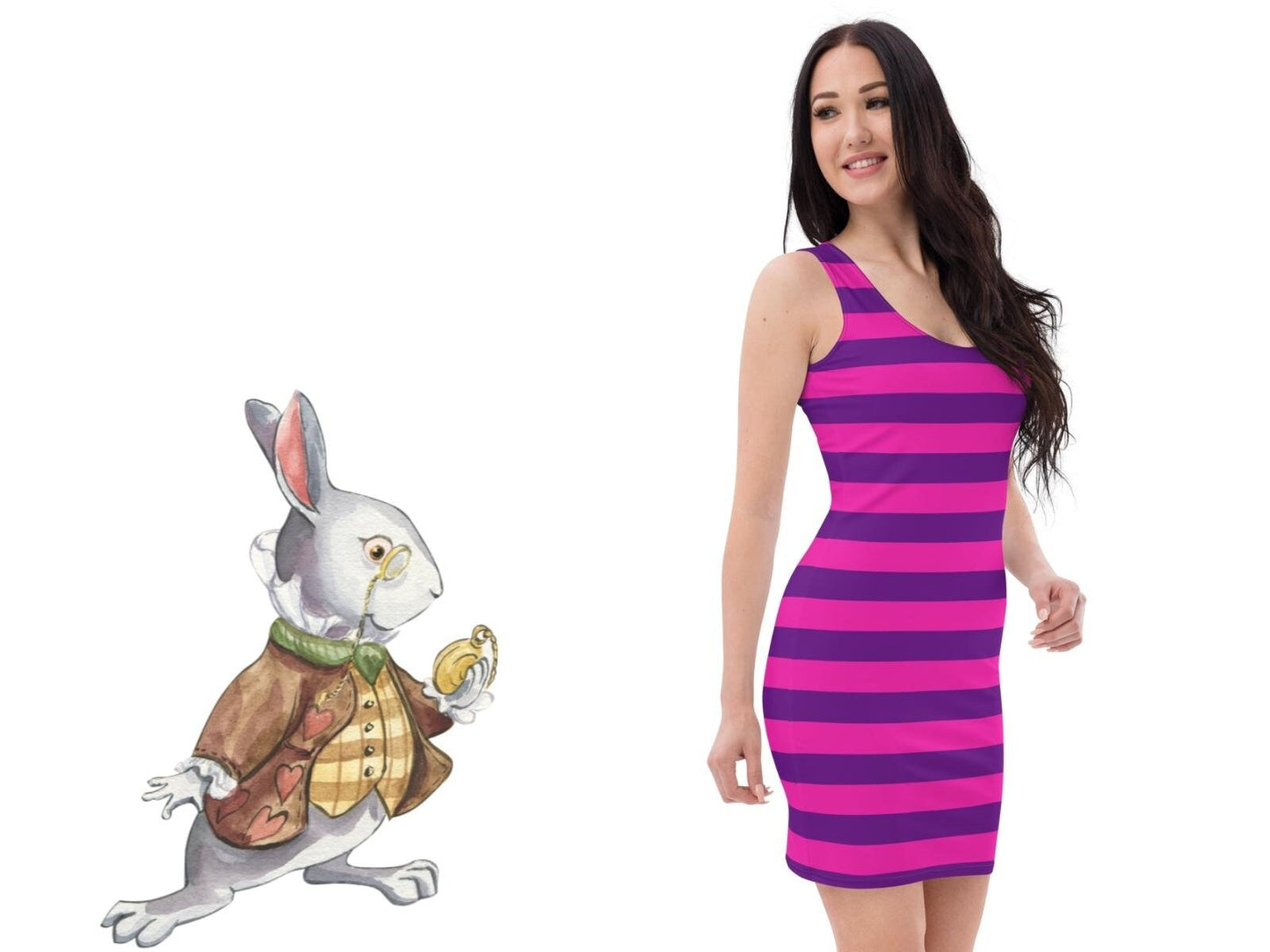 Cheshire Cat Inspired Bodycon Dress, Alice in Wonderland,  Adult Halloween Costume, Gift for Her, Sexy Dress, Cosplay Dress