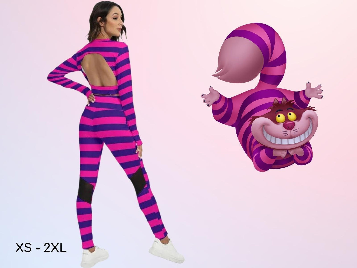 Cheshire Cat Inspired Top & Leggings Set, Cosplay Activewear, Halloween Costume, Tea Party, Alice in Wonderland, Mad Hatter, Gift for Her